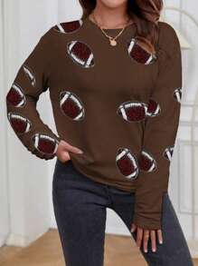 INAWLY Plus Size Rugby Pattern Round Neck Pullover T-Shirt