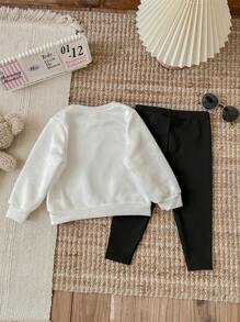 SHEIN LMoss Kids Baby Girl Halloween Graphic Knitted Soft Thick Crew Neck Long Sleeve Sweatshirt And Leggings Set, Suitable For Autumn/Winter Fall Toddler Clothes Baby Set Autumn Winter Season Cute Toddler Sets Baby Casual Sets Thanksgiving Baby Clothes , Halloween S, Halloween Decor , Halloween, Girls Co Ord Set - Multicolor - View 2