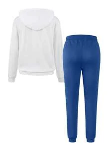 INAWLY 2pcs Women Casual Butterfly & Letter Print Drawstring Hoodie & Sweatpants Set - Multicolor - View 2