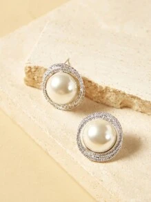 SHEIN Brincos de zircônia cúbica com design exclusivo e criativo banhados a ouro 18K e brincos de planeta de bola