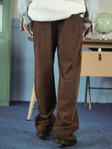 DAZY Pantalon homme casual de couleur unie, style minimaliste, polyvalent pour le port quotidien en automne - Tabac - Voir 2