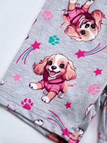 Baby Girl Simple & Cute Puppy Printed Snug Fit Short Sleeve Shorts Two Pieces Homewear Set - Multicolor - View 6