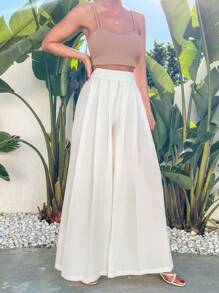 RueChic White Pleated Pallazzo Pant - White - View 4