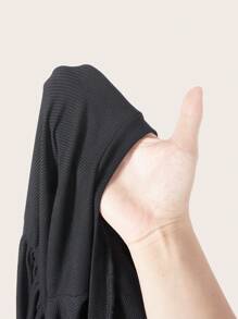 SHEIN Clasi Macacão Casual Feminino de Manga Longa Preta com Perna Larga e Decote em U, Confortável e Versátil, Outono - Cinza - Visão 11