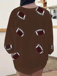 INAWLY Plus Size Rugby Pattern Round Neck Pullover T-Shirt