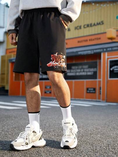 Manfinity Sport Corelite Boyfriend Style Men's Halloween Print Drawstring Waist Athletic Shorts