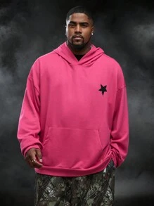 Manfinity VCAY Plus Size Men's Casual Knit Sweatshirt With Star Print, Loose Fit Pullover Sweatshirt, For Fall Winter - Pink - View 4
