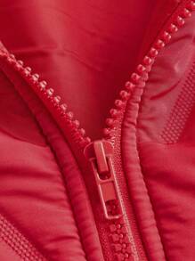 Flirla Plus Size Zip-Front Plush Collar Padded Padded Padded Coat, For Winter Clothes Fall Cloth For Women - Red - View 4