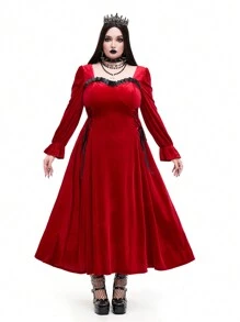 Whyspr Gotische stijl fluwelen getailleerde Halloweenjurk, slanke pasvorm