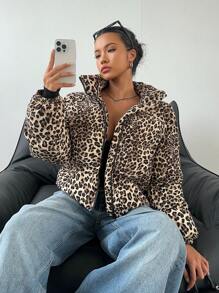 Aloruh 秋冬新款女式豹纹棉衣 - 駝色 - 查看 2