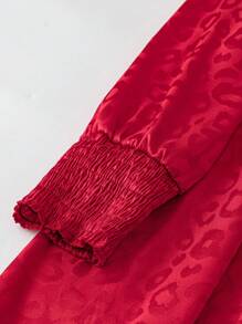 SHEIN Unity 大码女式豹纹系带长袖优雅连衣裙，秋季