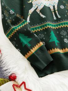 Manfinity Homme Sweater Rajut Lengan Panjang Tebal Motif Rusa Geometris Lucu Warna-warni Kasual Pria untuk Natal, Musim Gugur/Musim Dingin, Liburan - Hijau - View 4