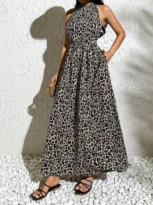 RueChic Maxi Leopard Dress With Backless Detail - Multicolor - View 5