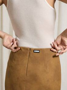 AiiRZ 西部仿麂皮 A 字中长裙 - 棕色 - 查看 4
