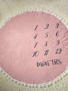 SHEIN Newborn Baby Number Print Contrast Pompom Trim Round Neck Photography Outfit - Pink - View 8