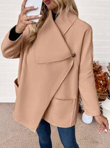 Chiquease Women Simple Solid Color Button Front Long Sleeve Casual Top - Khaki - View 6