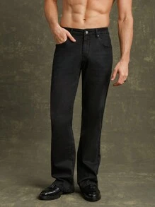 Men Premium Cotton Denim Stretch Flare Jeans - Black - View 7