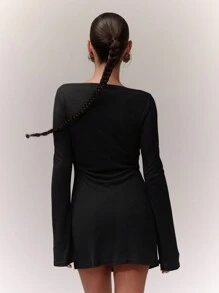 MUSERA Đầm mini chữ A cổ xẻ, thanh lịch, giản dị, dễ thương, mùa xuân hè, dễ thương, thường ngày, đi nghỉ mát, Ibiza, bãi biển miền Tây, mùa thu, sinh nhật, hẹn hò, phong cách grunge, đầm thường ngày mùa thu, tiệc tùng, sang trọng, trang phục mùa hè, kỳ nghỉ - màu đen - Xem 2