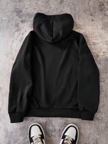 万圣节可爱幽灵、骷髅、蝙蝠和蜘蛛网南瓜图案印花连帽衫，适合青少年男孩 - 黑色 - 查看 2