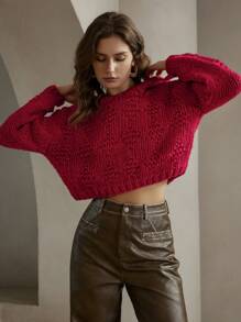 Anewsta 1 chiếc áo len nữ dáng rộng màu đỏ thanh lịch, có mũ trùm đầu, thích hợp cho mùa thu đông. - Đỏ - Xem 1