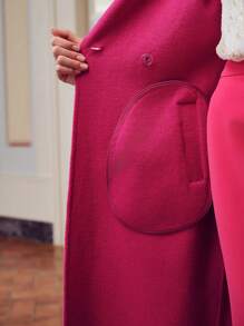 ZEYLAH LAPEL COLLAR BUCKLE BELTED OVERCOAT - Hot Pink - View 14