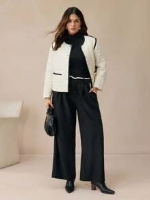 BizChic Plus Size Women's Elegant Straight Leg Office Pants With Contrast Color Trim - Black - View 6