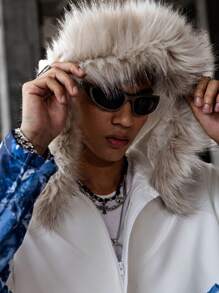 Teens/Young Men's Casual Cool Mountain Print Cozy Long Sleeve Hoodie Jacket - White - View 3