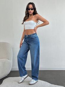 RueChic WOMEN EXTRA WIDE LEG LOW WAIST JEANS - Medium Wash - View 5