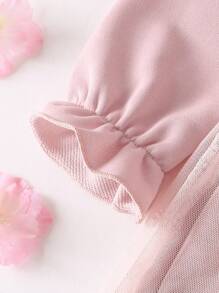 Baby Girl Autumn Casual Cute Daisy Embroidery Net Fabric Pink-Purple Dress, Essential For Everyday Outing & Home Wear