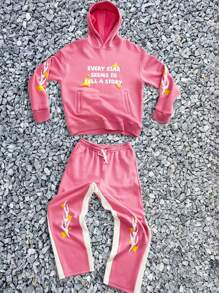 Manfinity VCAY Conjunto de sudadera holgada de punto para hombre, para otoño e invierno