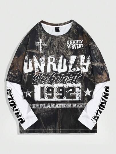 Street Life Camicetta alla moda Stampata A Maniche Lunghe 2 In 1