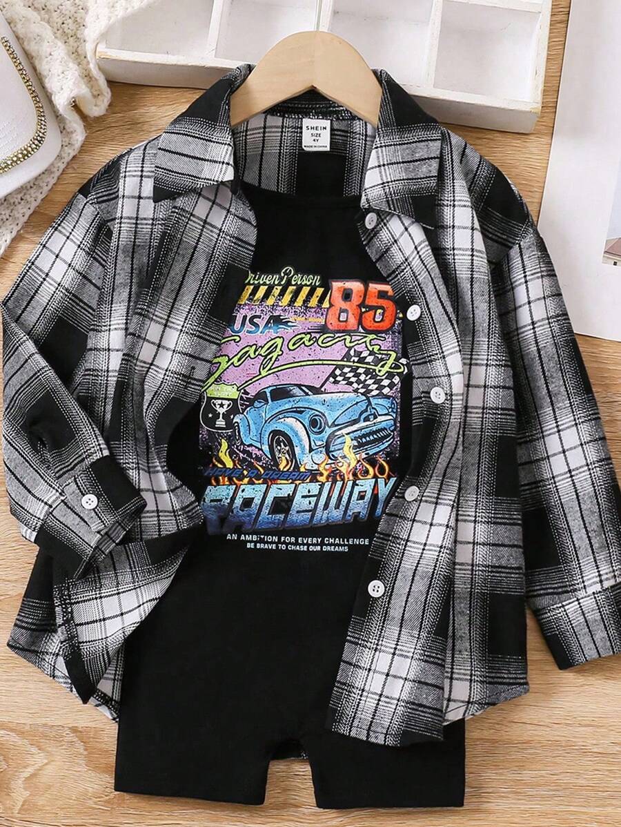 2buc/Set Cămașă Lejeră pentru Fată Tânără Cu Salopetă Tricotată