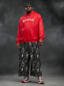 Manfinity VCAY Plus Size Men Red Loose Fit Long Sleeve Letter Printed Hoodie Sweater