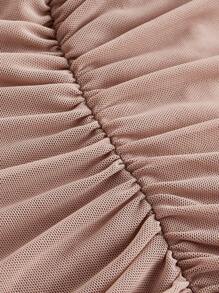 SHEIN MOD Dusty Pink Off-Shoulder Mesh 2in1 Trumpet Sleeve Long Sleeve Women's Top,Western,Vintage,70s,The Bachelorette