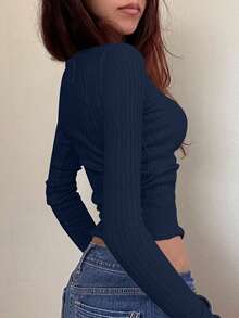 Mystra Women Casual Button Up Ribbed Slim Fit Long Sleeve Sweater , T-Shirt Suitable For Summer And Autumn/Winter Seasons