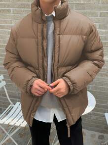 DAZY Men's Casual Solid Color Stand Collar Padded Coat For Winter Jacket - Brown - View 3