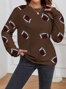 INAWLY Plus Size Rugby Pattern Round Neck Pullover T-Shirt