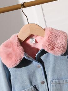 Baby Girl Casual Patchwork Fluffy Jacket - Blue - View 3