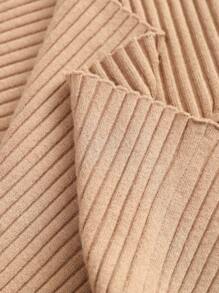 SHEIN LUNE 大码纯色翻领罗纹针织长袖毛衣连衣裙 - 駝色 - 查看 6