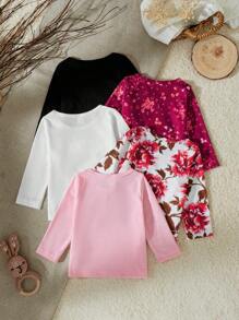 SHEIN 5pcs Girls Comfortable Long Sleeve Tops, Autumn - Multicolor - View 2