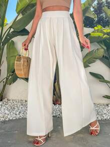 RueChic White Pleated Pallazzo Pant - White - View 3
