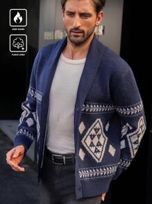 Manfinity CityGents Cárdigan casual con estampado geométrico para hombre, otoño e invierno
