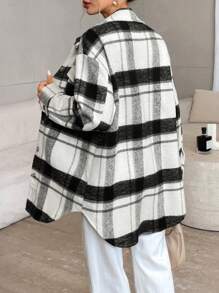SHEIN Privé Women Apricot Color Long Sleeve Pocket Decorative Longline Overshirt/Jacket - Apricot - View 2