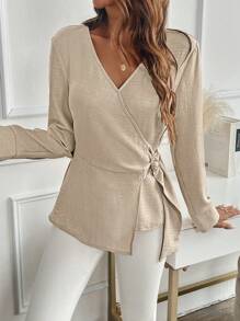 SHEIN Clasi Chemisier à manches longues élégant avec décoration de boutons pour femme, automne/hiver - Kaki - Voir 6