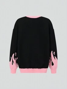 Teen Girl Street Style Flaming Rose Graphic Knit Pullover Sweater, Fashionable For Outing, Party, Photo Shoot - Multicolor - View 7