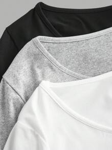 Flirla Plus Size Solid Color Crew Neck Long Sleeve Cropped Top, Casual Daily Wear