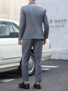 Manfinity Bizformal 2pcs Men Suit Set, Long Sleeve Blazer Jacket And Pants - Grey - View 6
