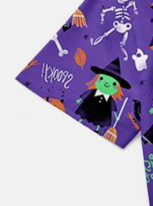 PopScrub 女士南瓜印花 V 领短袖休闲衬衫