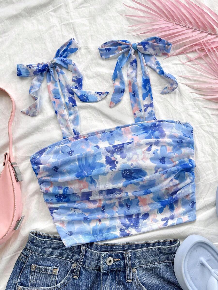 Soleia 女士度假休闲花卉印花褶饰吊带背心 - 彩色 - 查看 1