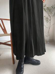 FRIFUL 女士休闲纯色圆领宽松长裙，秋季长袖连衣裙